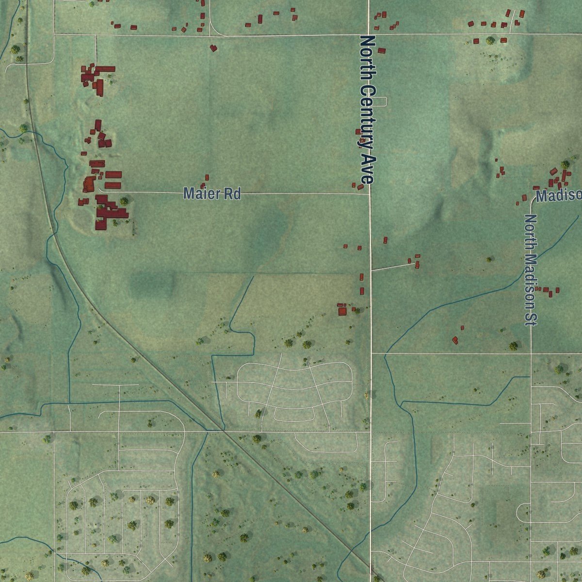 Second close-up of the map of Vienna, Wisconsin print showing more streets and buildings