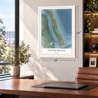 Vilano Beach, Florida map, 18 x 24 inch print in a white frame in a home office