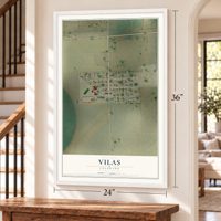 Vilas, Colorado map, 24 x 36 inch print in a white frame by a staircase