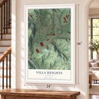 Villa Heights, Virginia map, 24 x 36 inch print in a white frame by a staircase