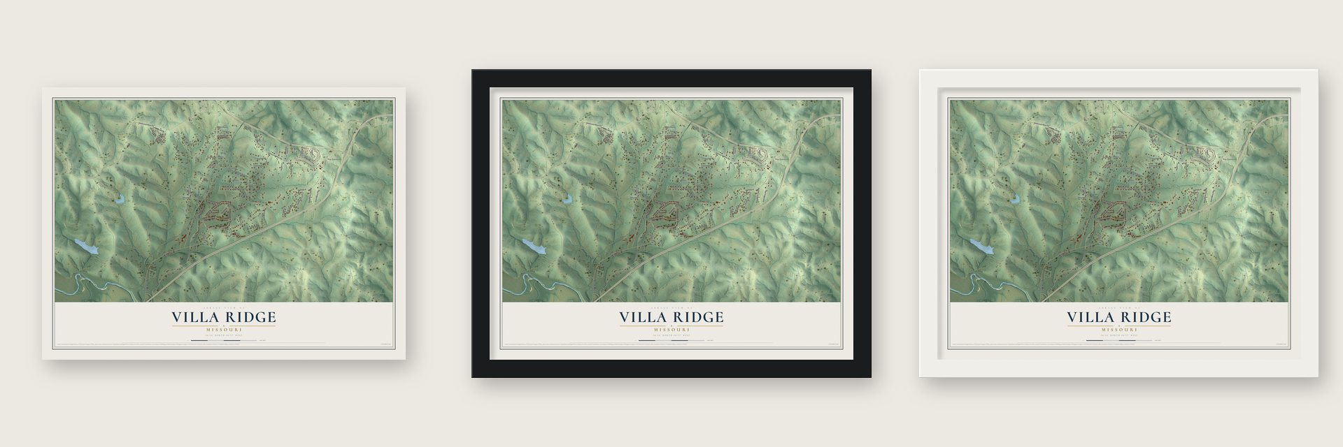 Villa Ridge, Missouri map unframed, in a black wood frame and in a white wood frame