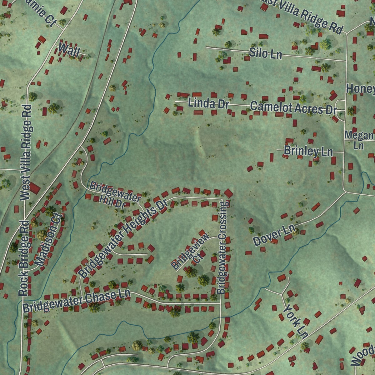 Second close-up of the map of Villa Ridge, Missouri print showing more streets and buildings