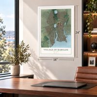 Village of Babylon, New York map, 18 x 24 inch print in a white frame in a home office