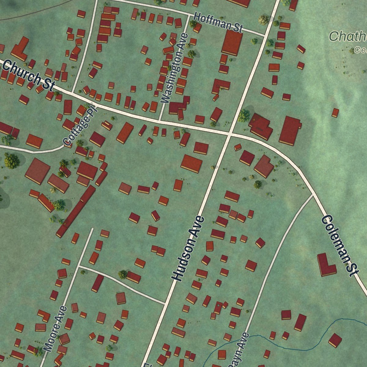 Second close-up of the map of the Village of Chatham, New York print showing more streets and buildings