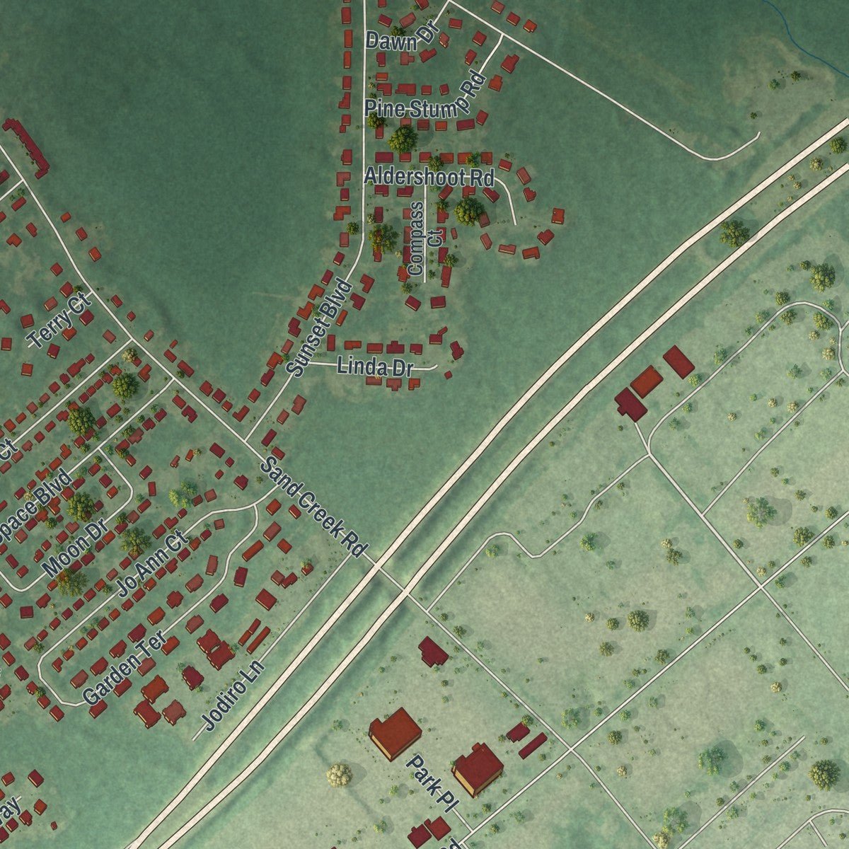 Second close-up of the map of the Village of Colonie, New York print showing more streets and buildings