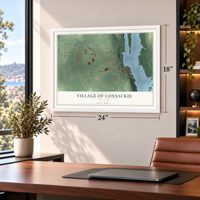 Village of Coxsackie, New York map, 18 x 24 inch print in a white frame in a home office