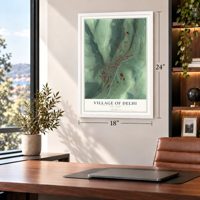 Village of Delhi, New York map, 18 x 24 inch print in a white frame in a home office