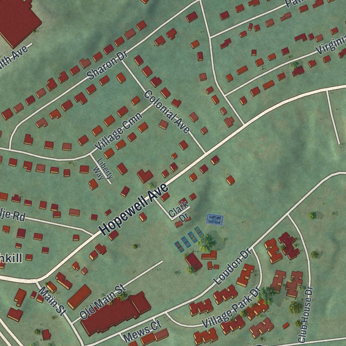 Second close-up of the map of the Village of Fishkill, New York print showing more streets and buildings