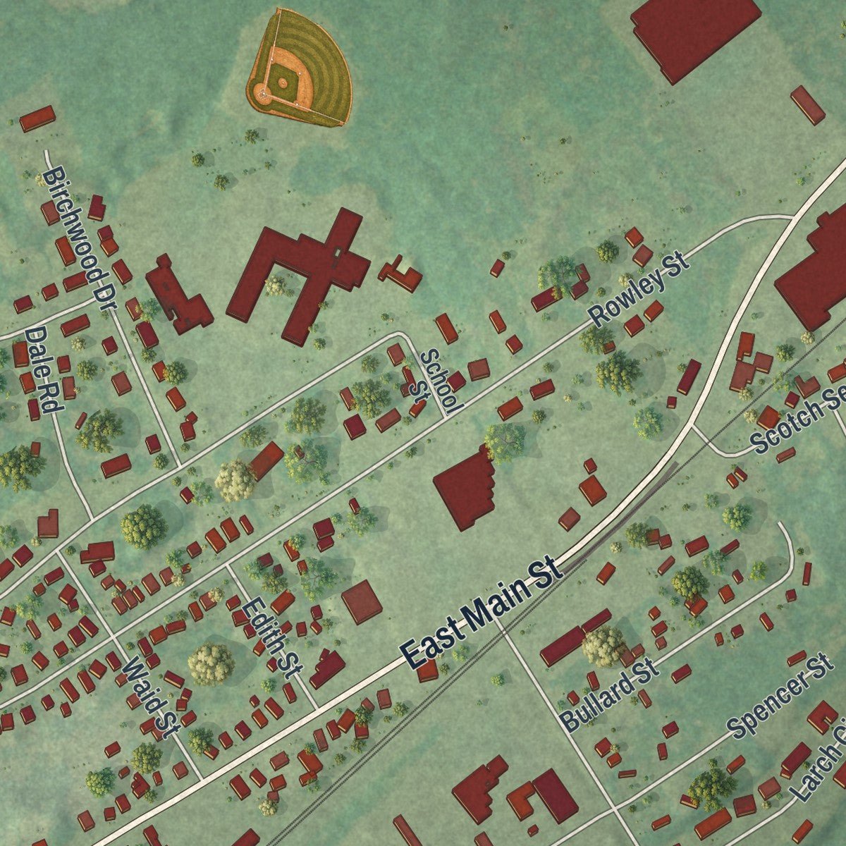 Second close-up of the map of the Village of Gouverneur, New York print showing more streets and buildings