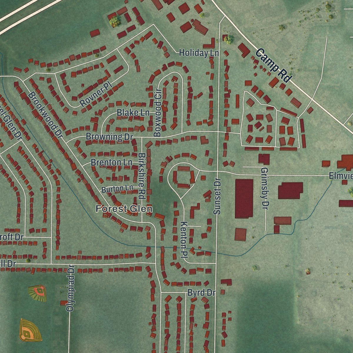 Second close-up of the map of the Village of Hamburg, New York print showing more streets and buildings