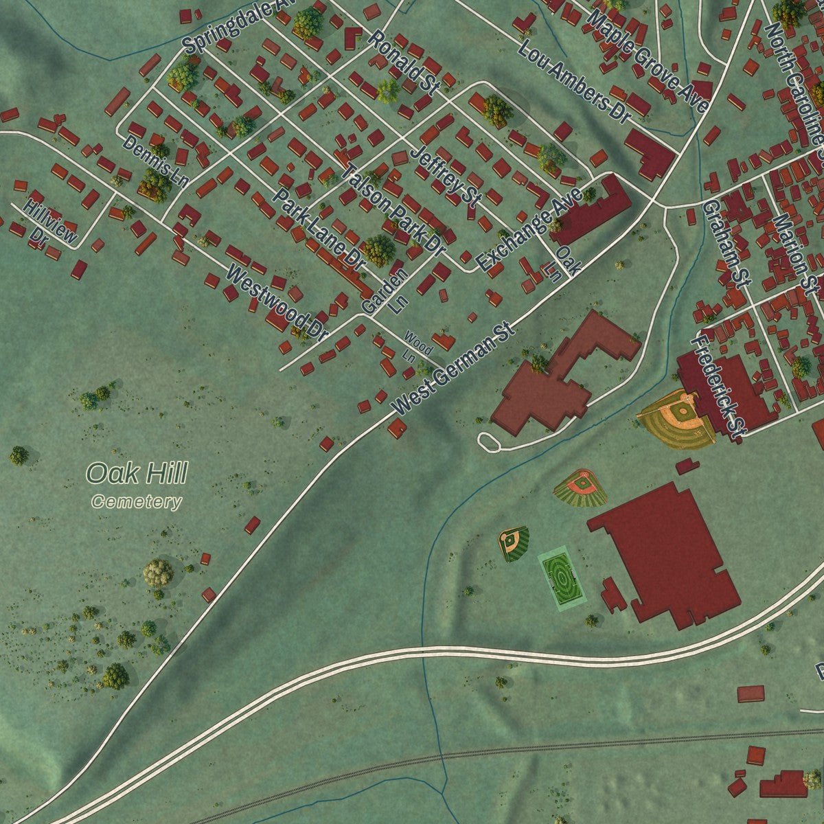 Second close-up of the map of the Village of Herkimer, New York print showing more streets and buildings