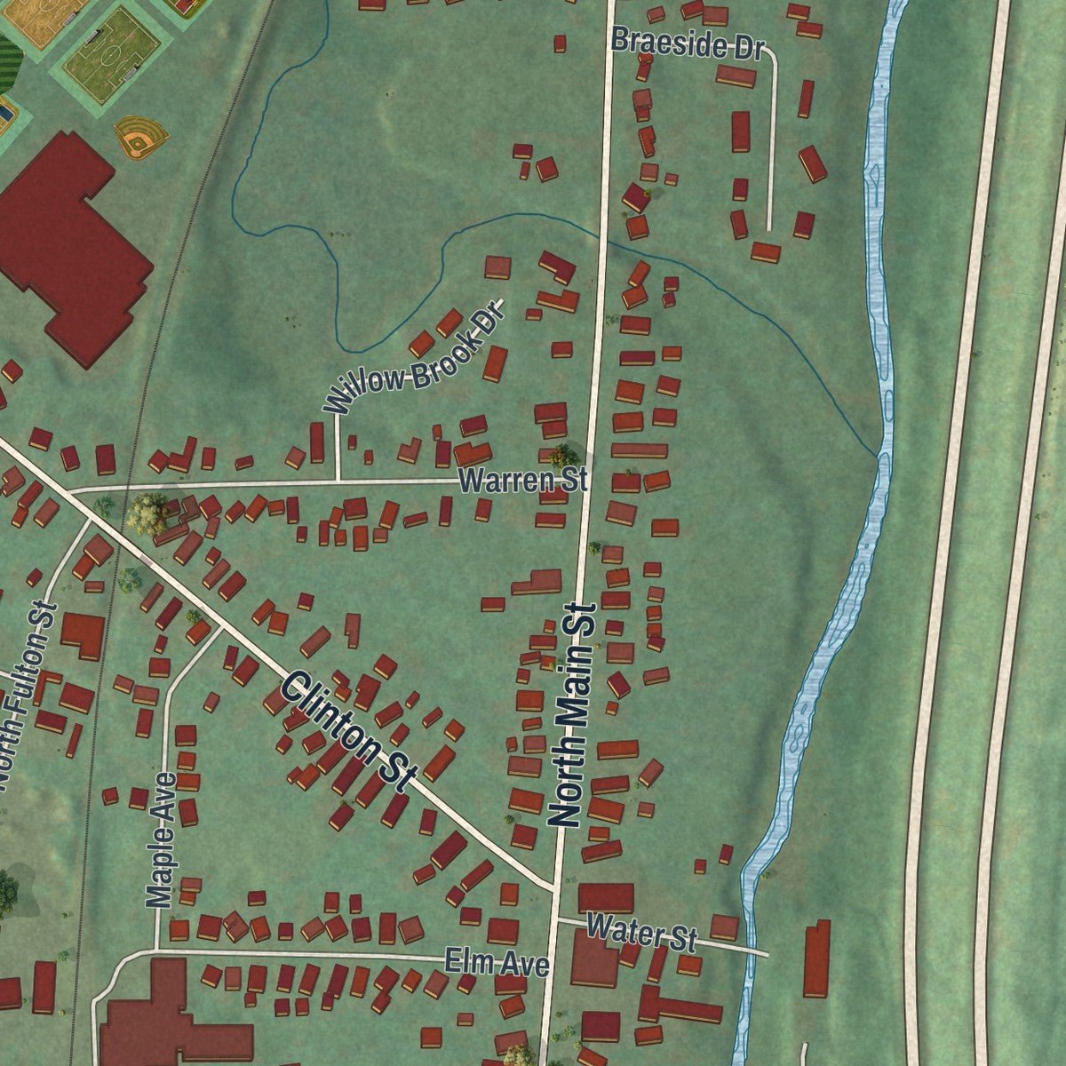Second close-up of the map of the Village of Homer, New York print showing more streets and buildings