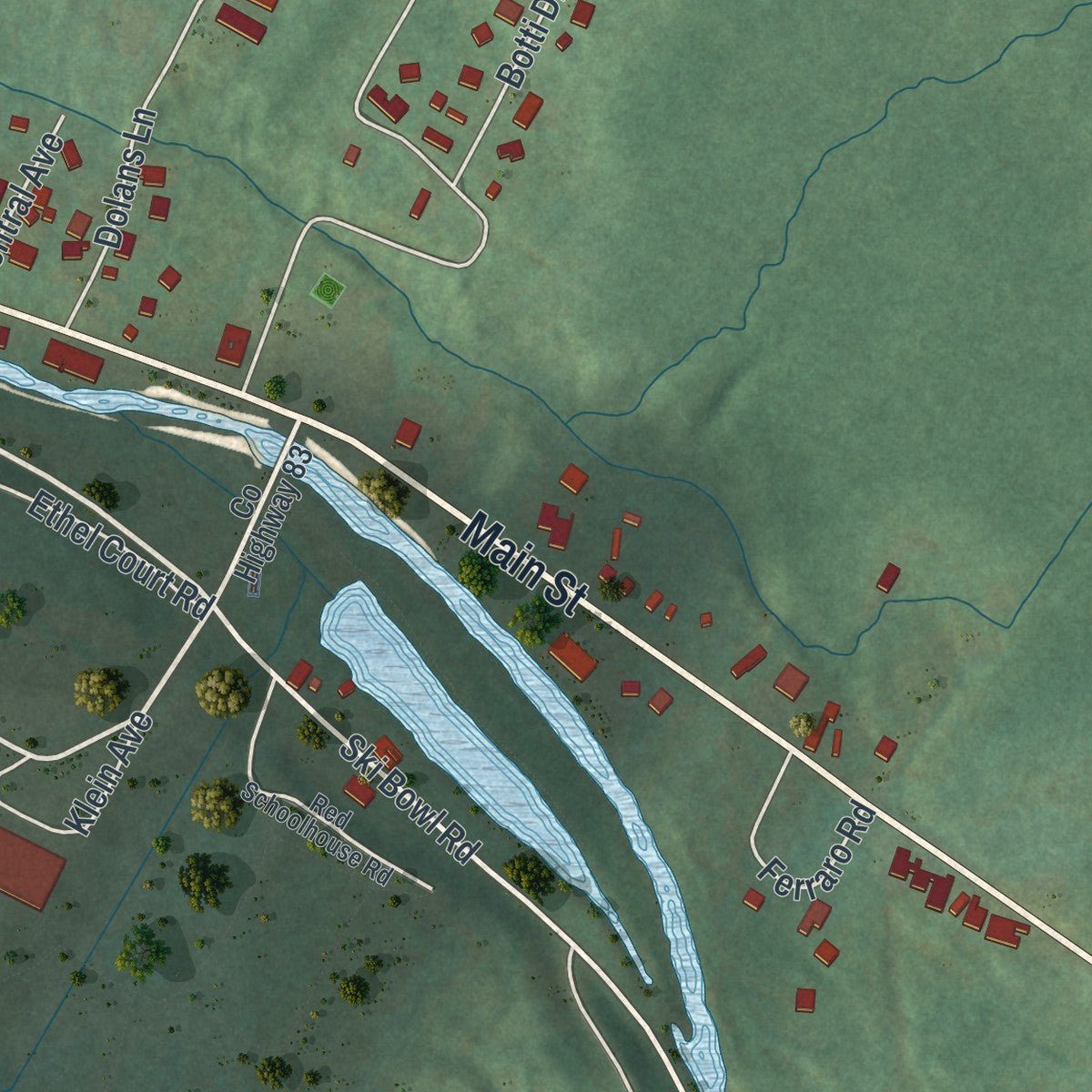 Second close-up of the map of the Village of Hunter, New York print showing more streets and buildings