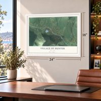 Village of Hunter, New York map, 18 x 24 inch print in a white frame in a home office