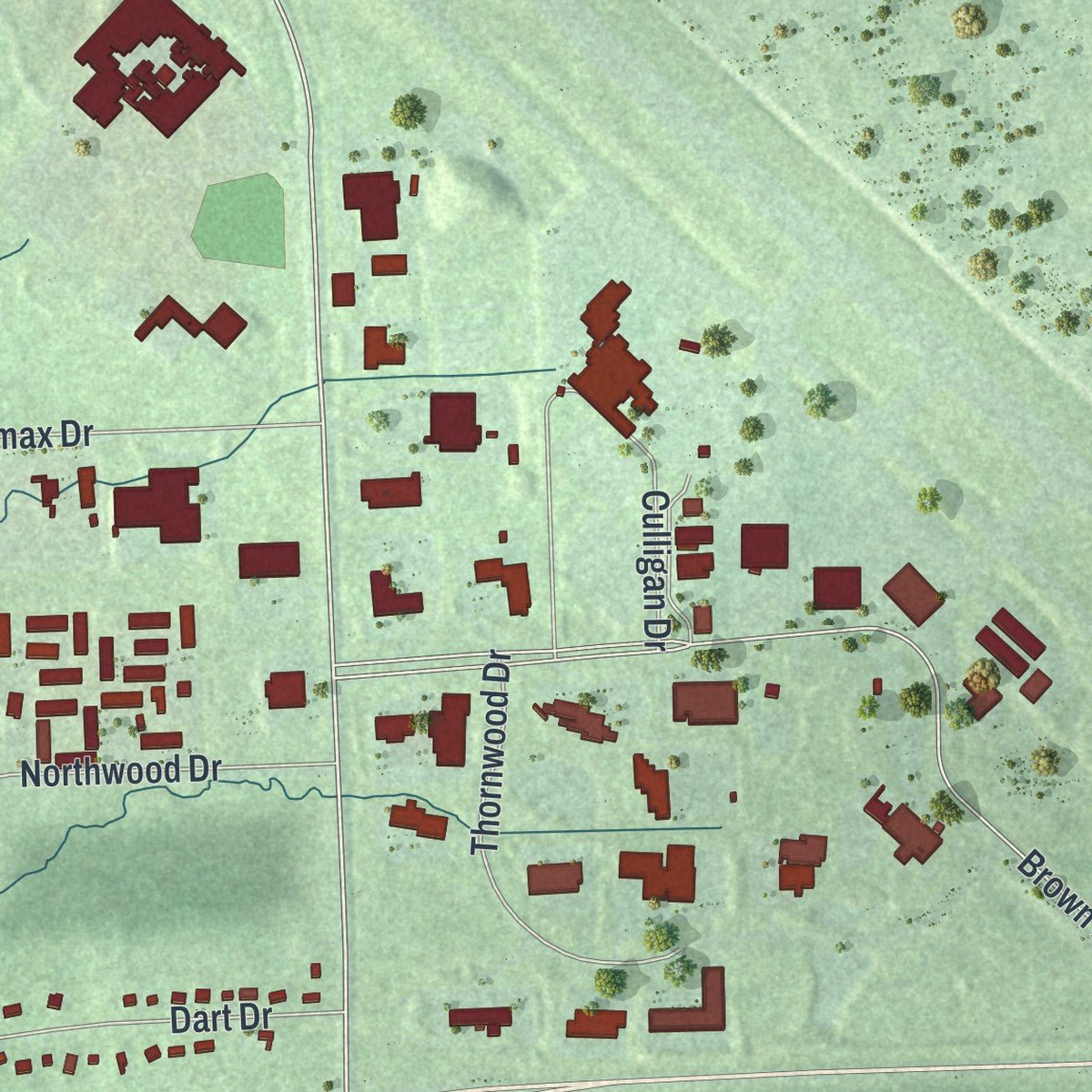 Second close-up of the map of the Village of Lansing, New York print showing more streets and buildings
