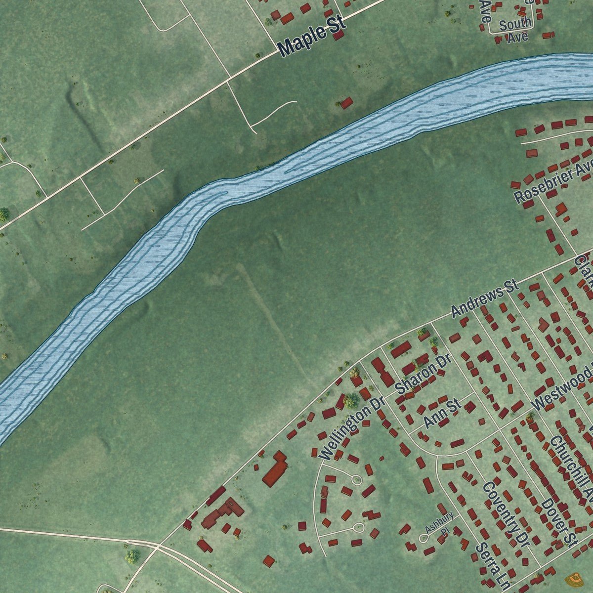 Second close-up of the map of the Village of Massena, New York print showing more streets and buildings