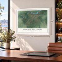 Village of Montgomery, New York map, 18 x 24 inch print in a white frame in a home office