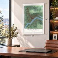 Village of Owego, New York map, 18 x 24 inch print in a white frame in a home office