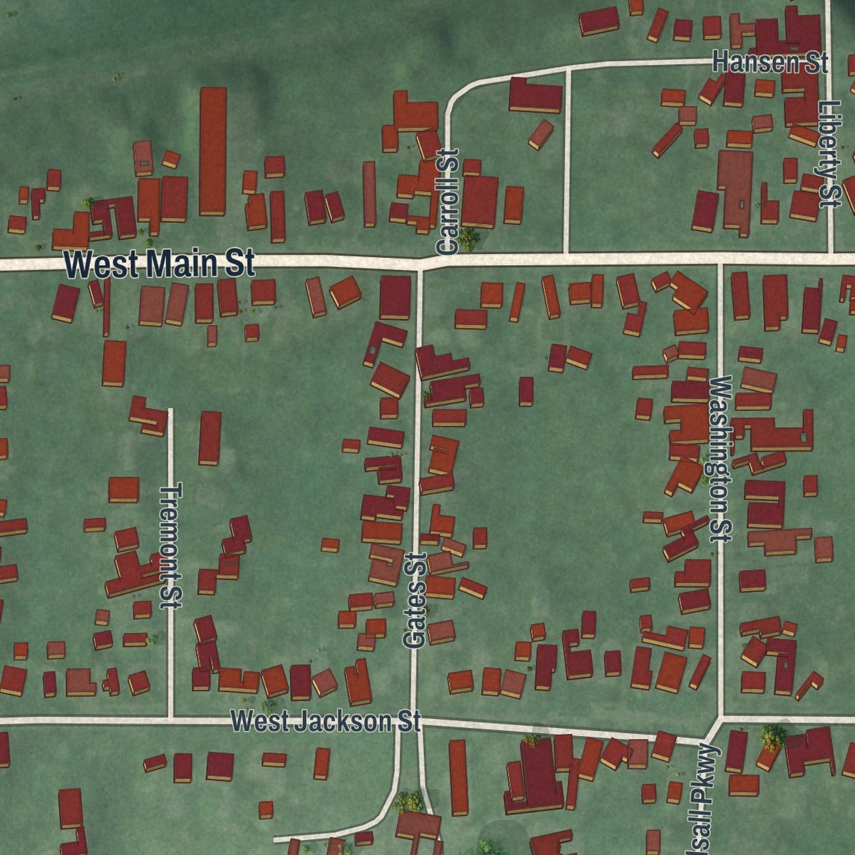 Second close-up of the map of the Village of Palmyra, New York print showing more streets and buildings