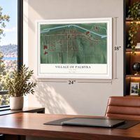 Village of Palmyra, New York map, 18 x 24 inch print in a white frame in a home office