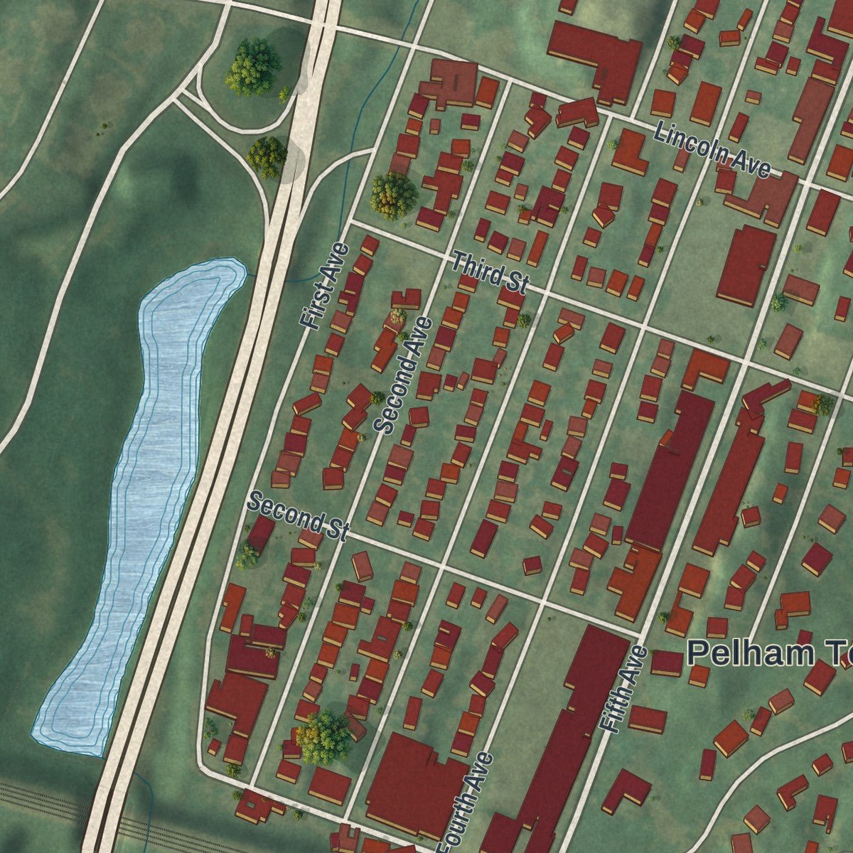 Second close-up of the map of the Village of Pelham, New York print showing more streets and buildings