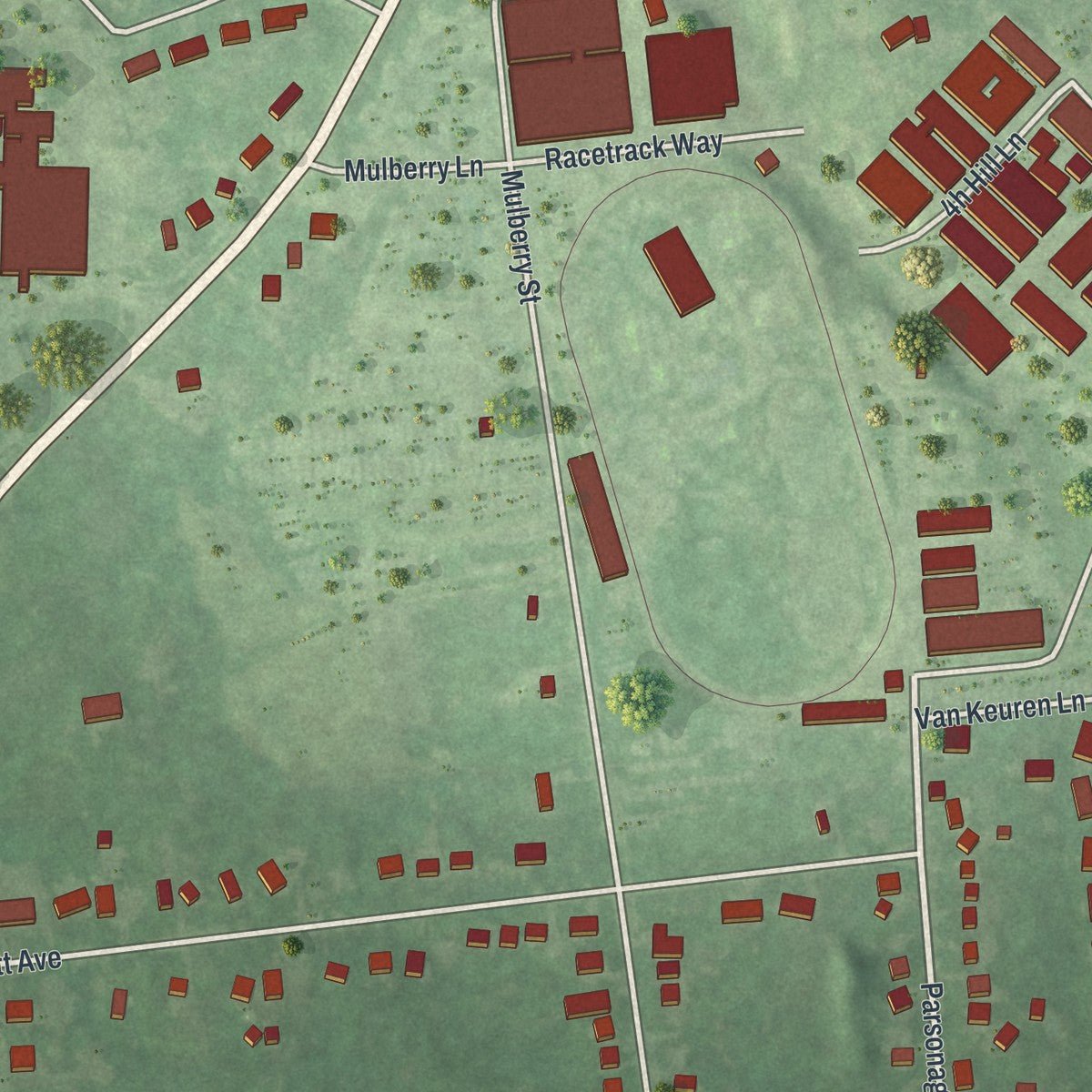 Second close-up of the map of the Village of Rhinebeck, New York print showing more streets and buildings