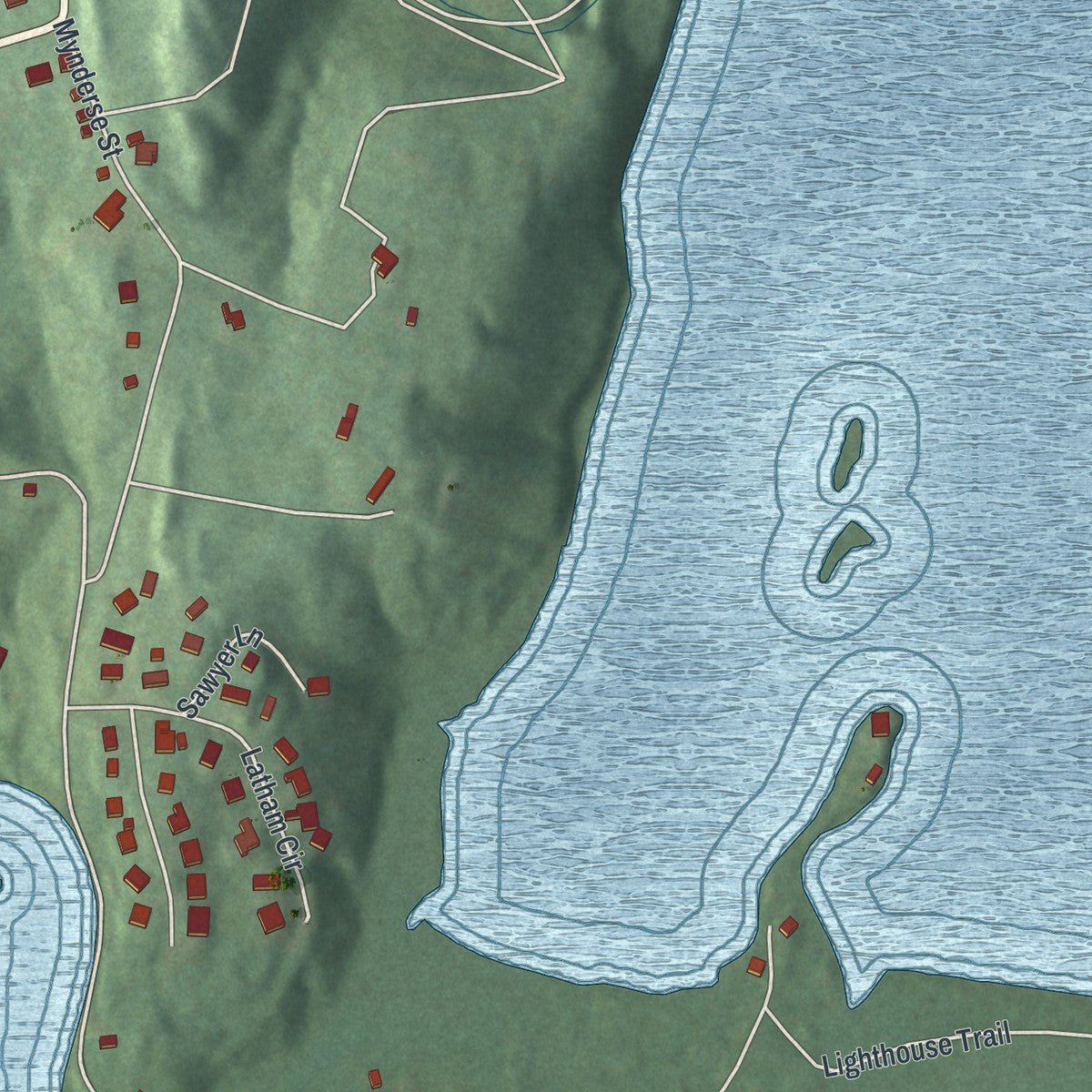 Second close-up of the map of the Village of Saugerties, New York print showing more streets and buildings