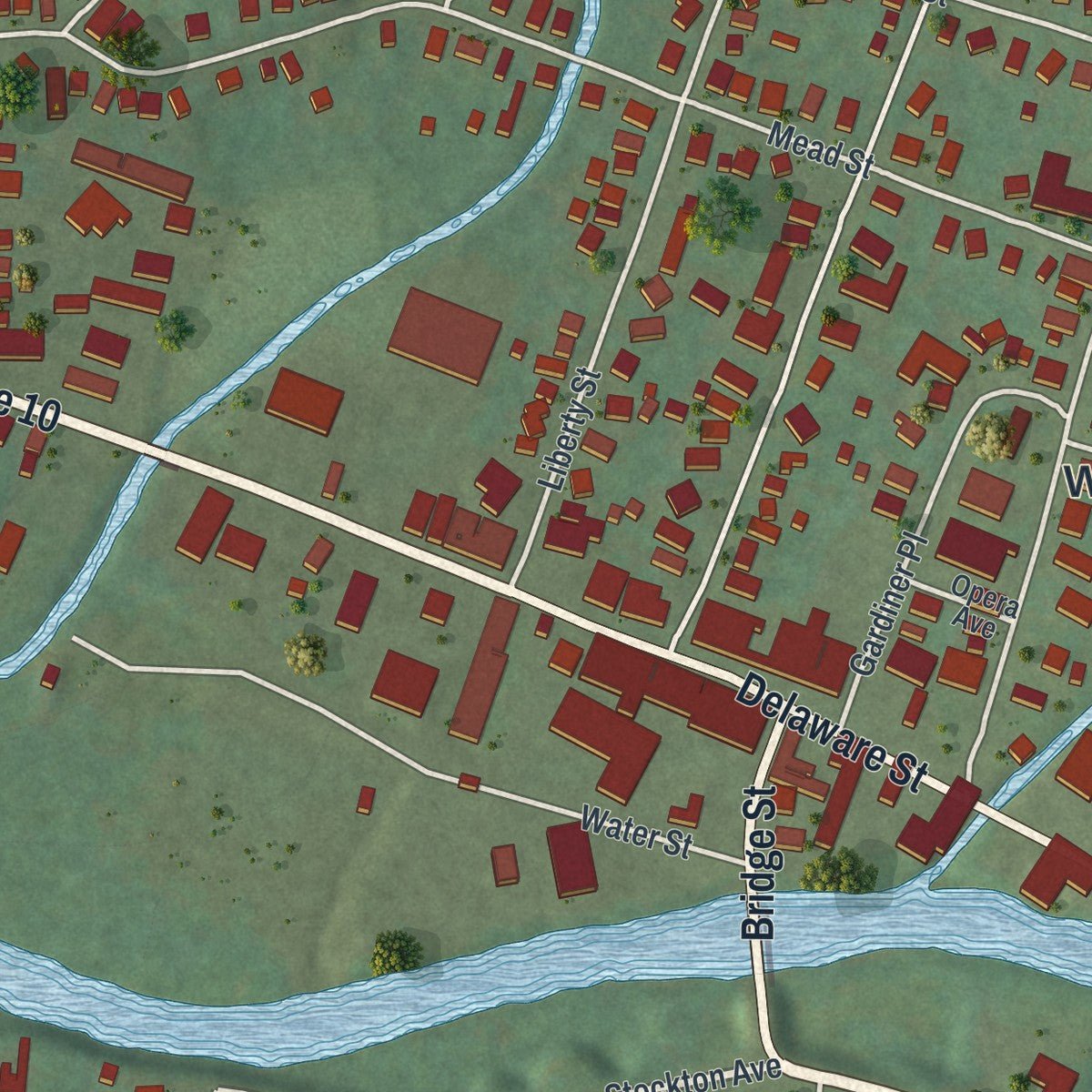 Second close-up of the map of the Village of Walton, New York print showing more streets and buildings