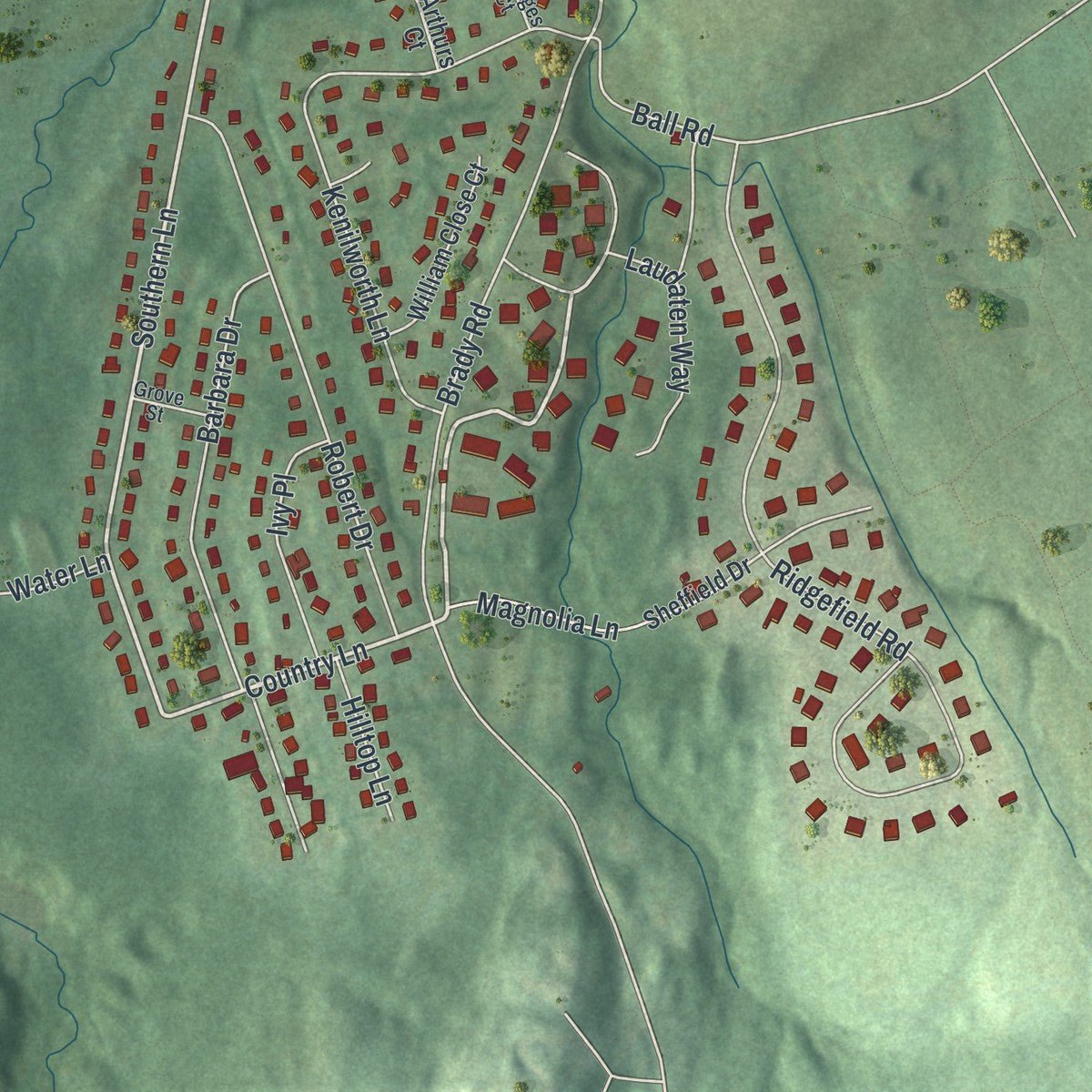 Second close-up of the map of the Village of Warwick, New York print showing more streets and buildings