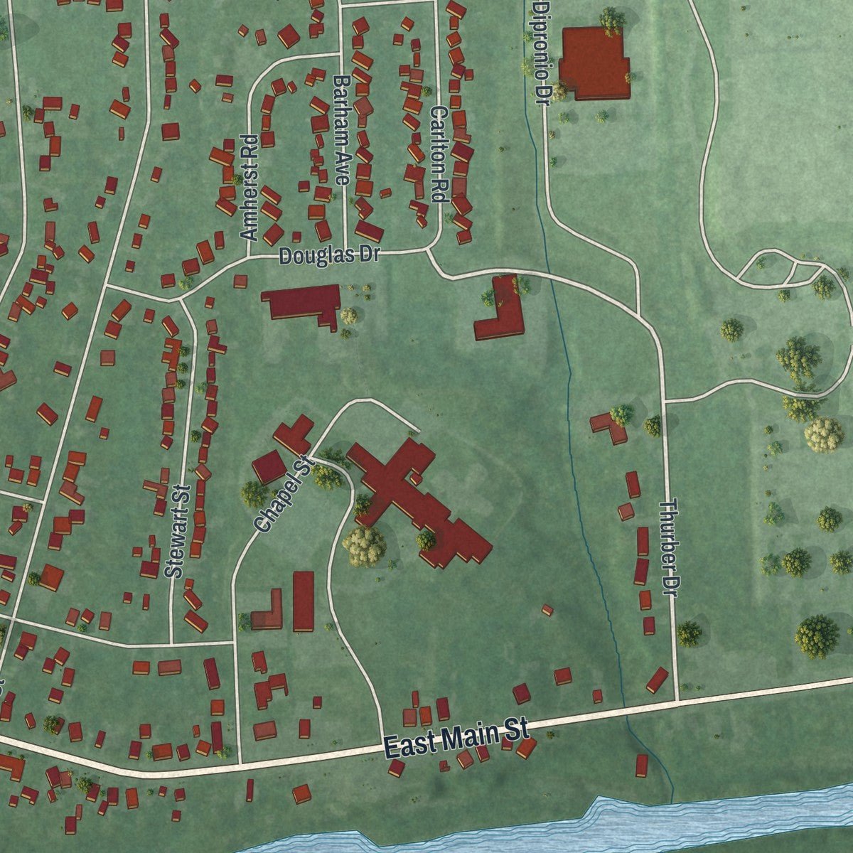 Second close-up of the map of the Village of Waterloo, New York print showing more streets and buildings