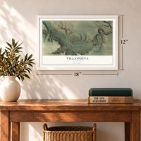 Villanueva, New Mexico map, 12 x 18 inch print in a white frame in an entryway