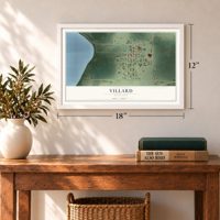 Villard, Minnesota map, 12 x 18 inch print in a white frame in an entryway