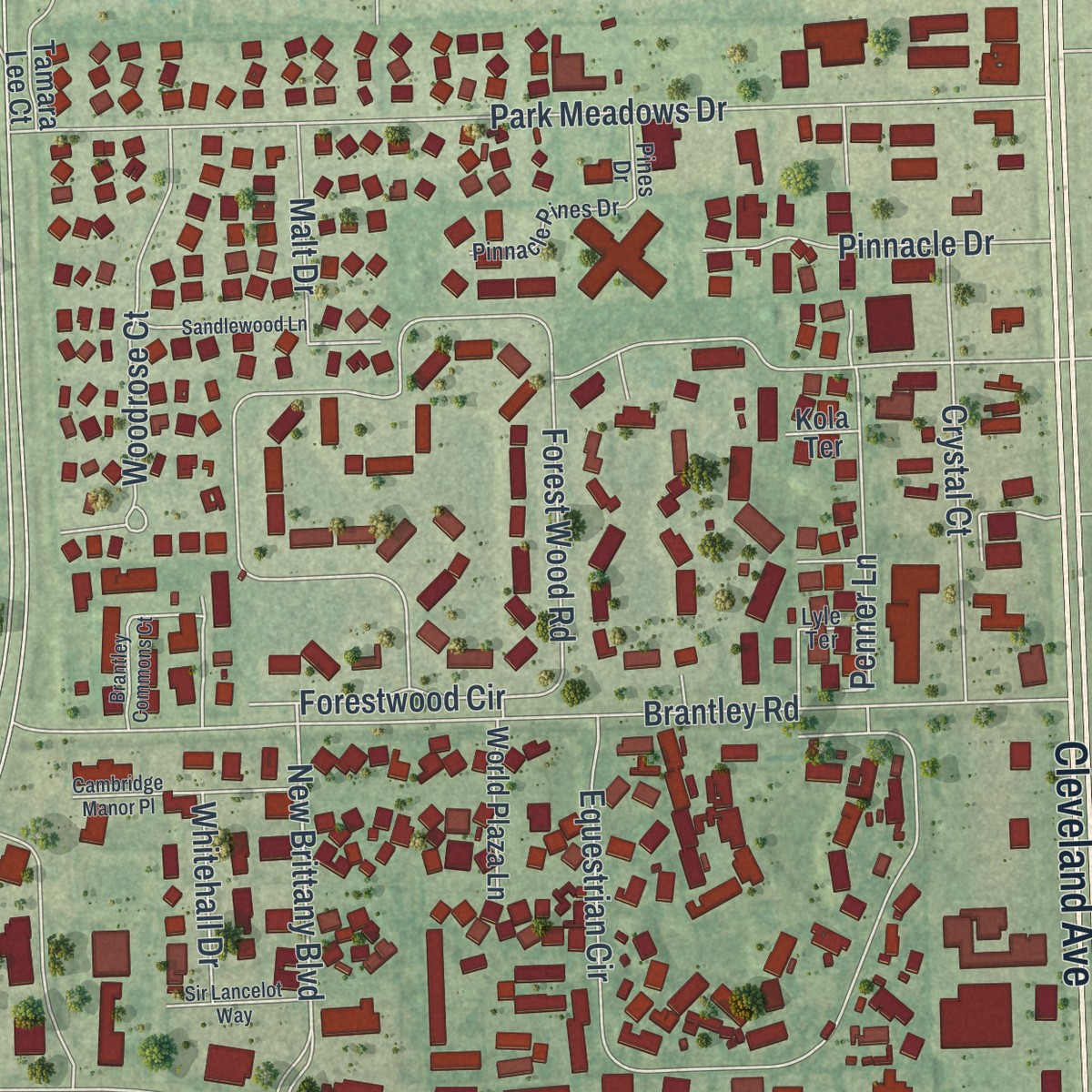Second close-up of the map of Villas, Florida print showing more streets and buildings