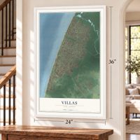 Villas, New Jersey map, 24 x 36 inch print in a white frame by a staircase
