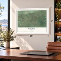 Vilonia, Arkansas map, 18 x 24 inch print in a white frame in a home office
