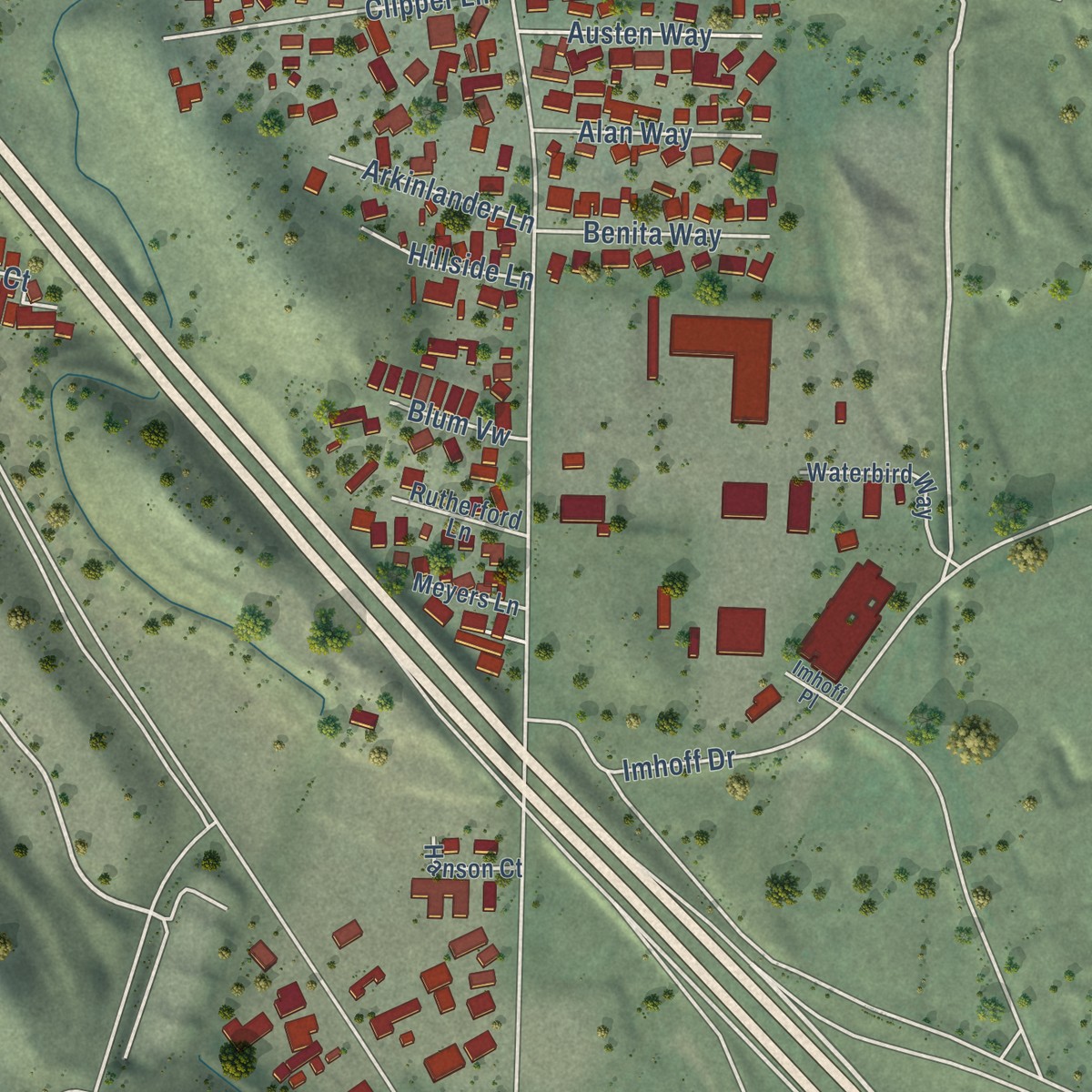 Second close-up of the map of Vine Hill, California print showing more streets and buildings