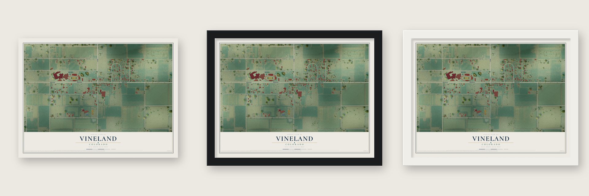 Vineland, Colorado map unframed, in a black wood frame and in a white wood frame