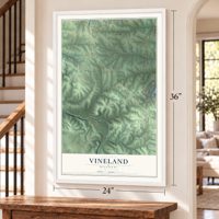 Vineland, Missouri map, 24 x 36 inch print in a white frame by a staircase