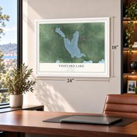 Vineyard Lake, Michigan map, 18 x 24 inch print in a white frame in a home office