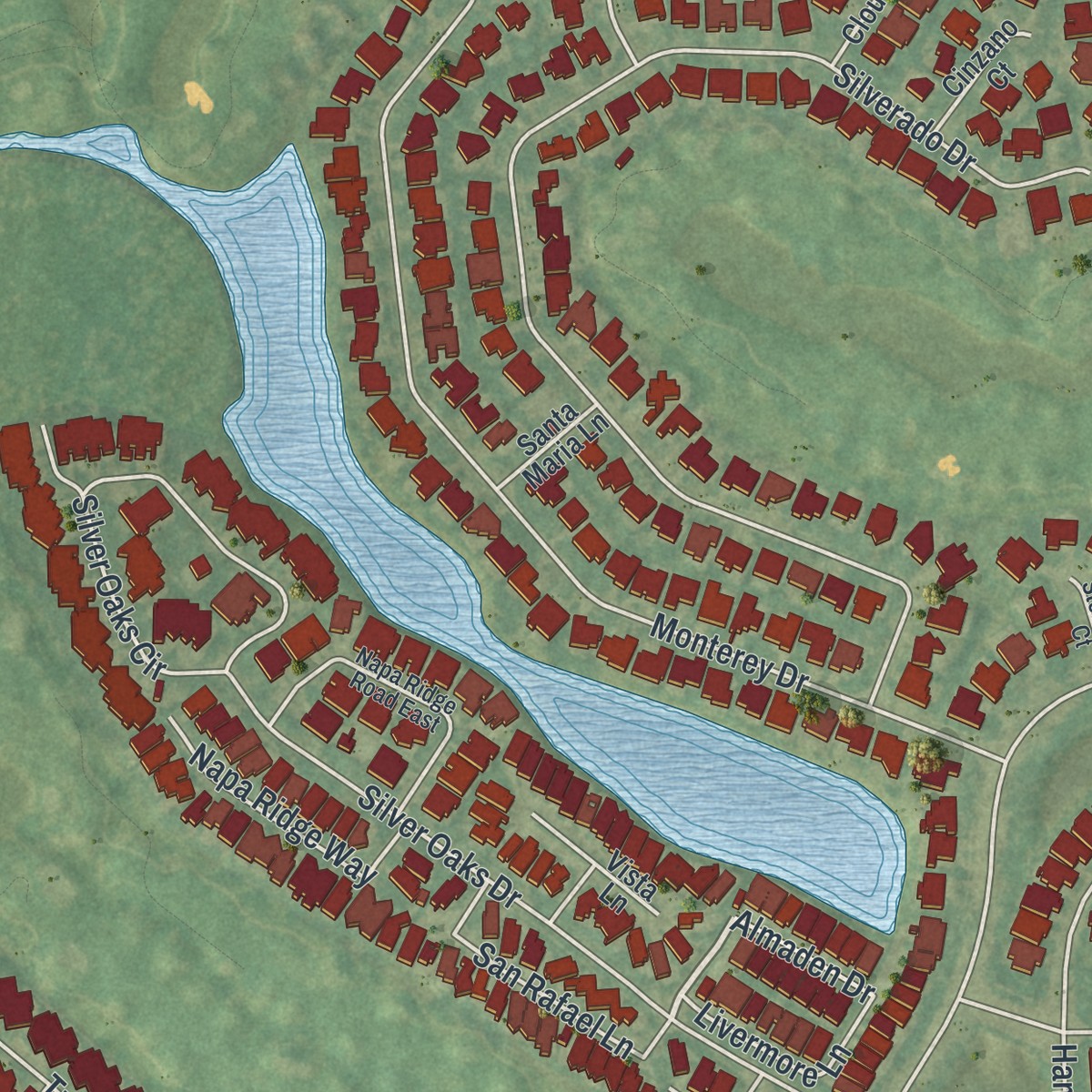 Second close-up of the map of Vineyards, Florida print showing more streets and buildings