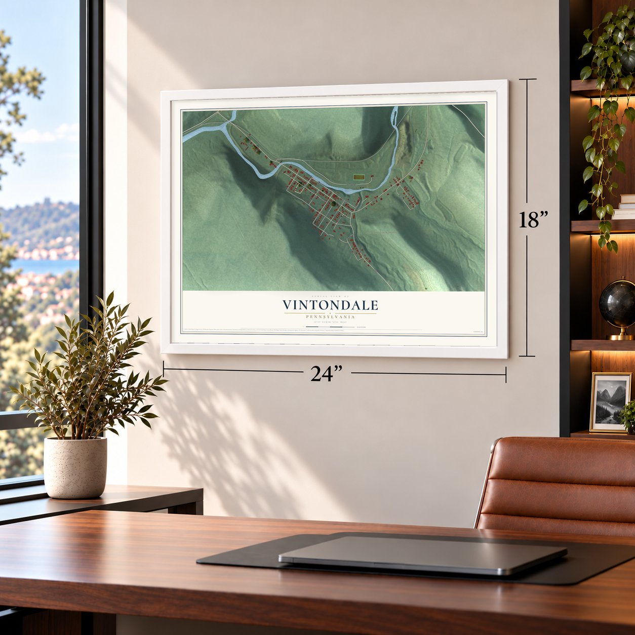 Vintondale, Pennsylvania map, 18 x 24 inch print in a white frame in a home office