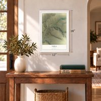 Viola, Idaho map, 12 x 18 inch print in a white frame in an entryway