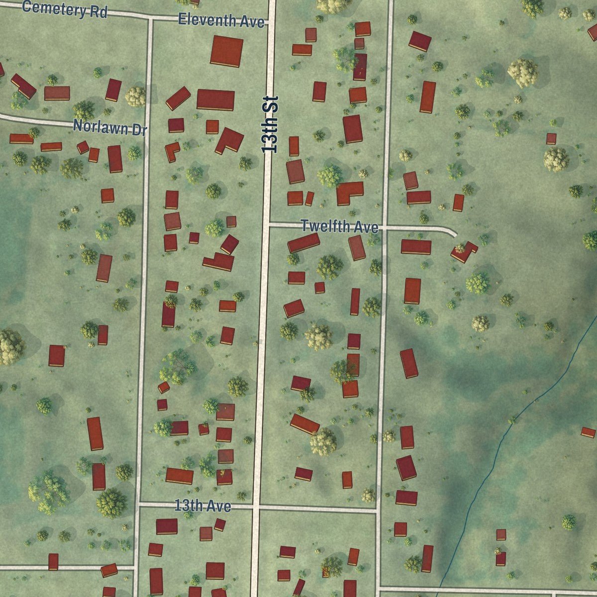 Second close-up of the map of Viola, Illinois print showing more streets and buildings