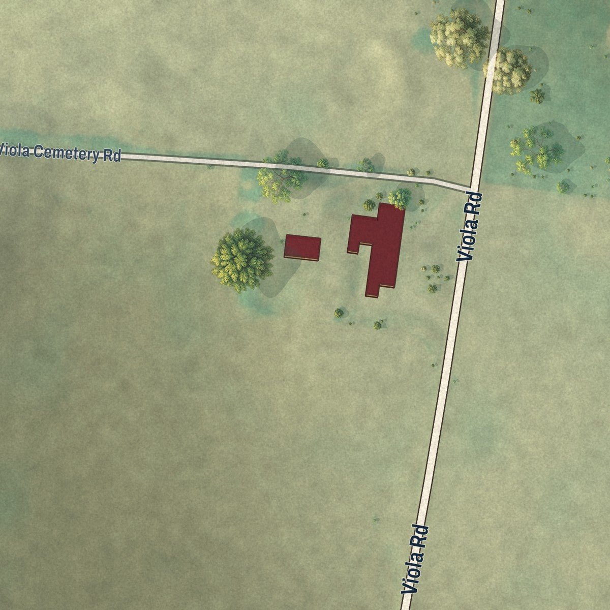 Second close-up of the map of Viola, Tennessee print showing more streets and buildings