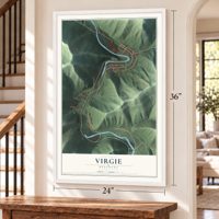 Virgie, Kentucky map, 24 x 36 inch print in a white frame by a staircase