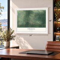Virgilina, Virginia map, 18 x 24 inch print in a white frame in a home office