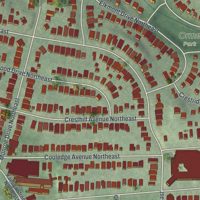 Second close-up of the map of Virginia Highland, Georgia print showing more streets and buildings