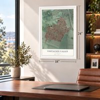 Visitacion Valley, California map, 18 x 24 inch print in a white frame in a home office