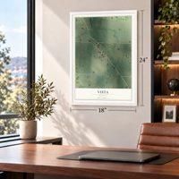 Vista, Missouri map, 18 x 24 inch print in a white frame in a home office