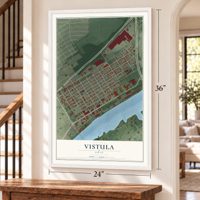 Vistula, Ohio map, 24 x 36 inch print in a white frame by a staircase
